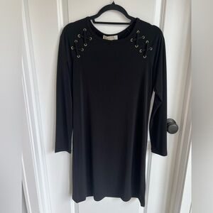👓Michael Kors Black Dress with Grommet and Black Tie X Detail in Front